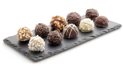 Assorted Gourmet Chocolate Truffles on Slate Platter Display