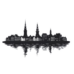 Fototapeta premium Night cityscape silhouette reflecting on water Old Town charm