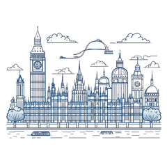 Fototapeta premium London Skyline Big Ben Houses of Parliament Sketch Style