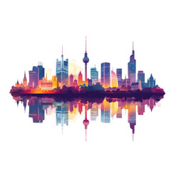 Obraz premium Berlin Skyline Night Reflection Vibrant Colors Cityscape,