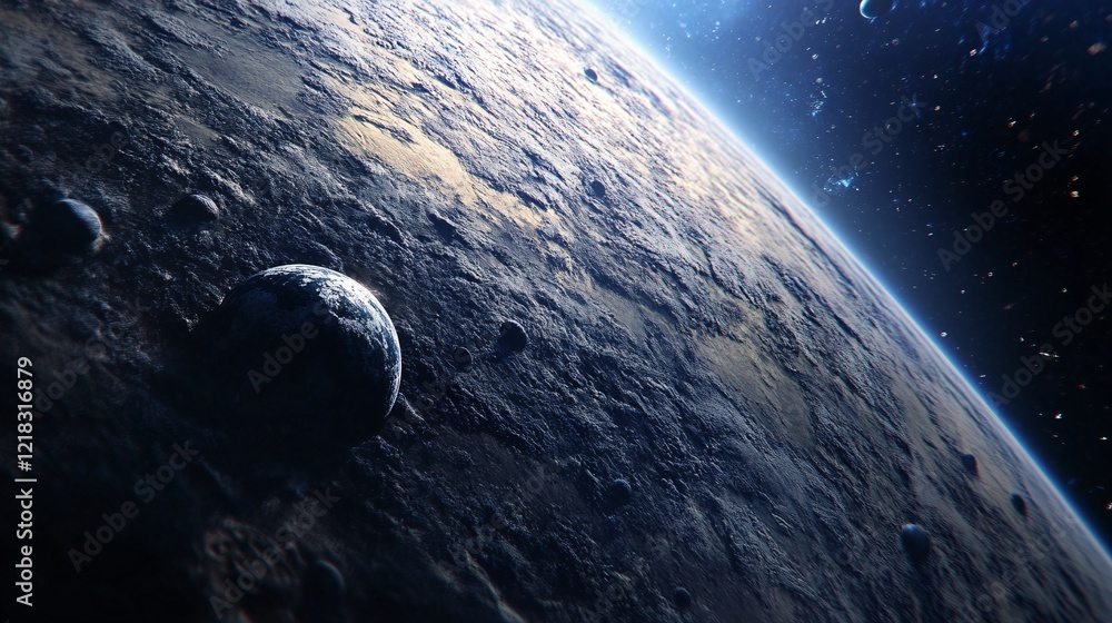 Aufkleber asteroid orbiting an icy planet in a distant solar system