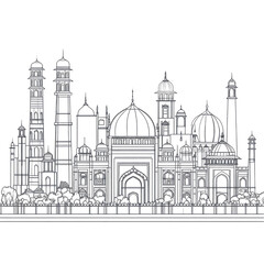 Obraz premium Majestic Mosque Architectural Design Black White Sketch,