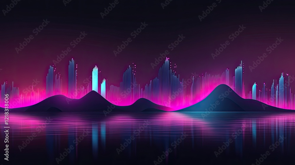 Aufkleber abstract glowing graphs and analytics charts on a dark gradient background, representing digital mar