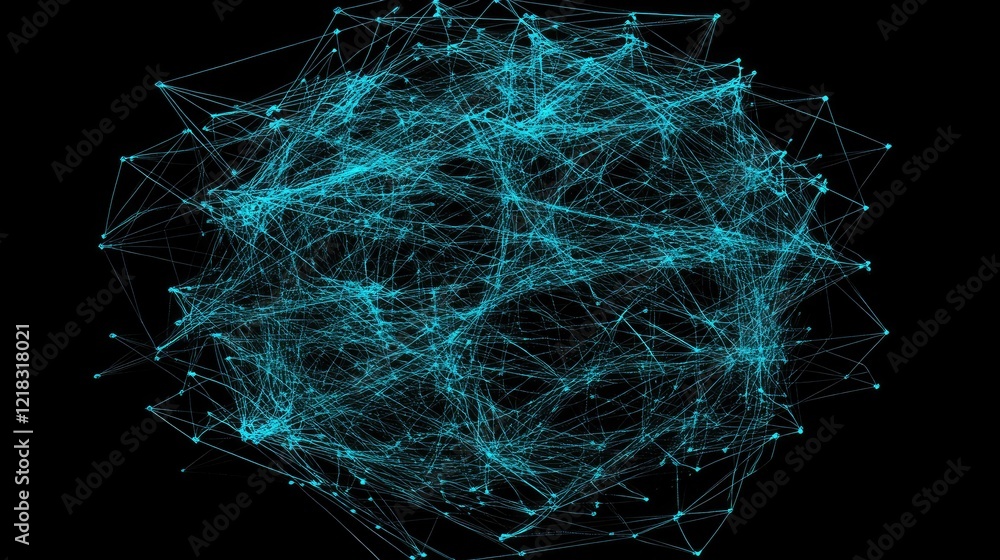 Poster abstract glowing network nodes spreading from a central point, representing the interconnected natur
