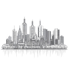 Naklejka premium Melbourne Cityscape Drip Art Skyline Sketch Black White,