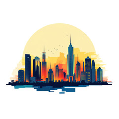 Cityscape at Sunset Modern Urban Skyline Silhouette,