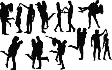 Romantic Couple Silhouettes: Modern Minimalist Dance and Love Poses