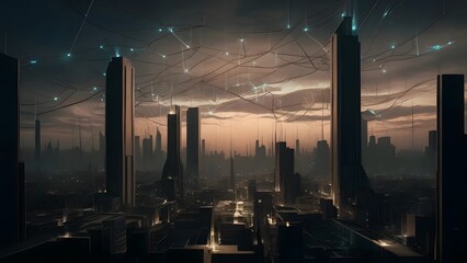 Futuristic Cityscape at Sunset Digital Art