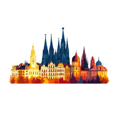 Fototapeta premium Colorful Cityscape Skyline Gothic Architecture Buildings
