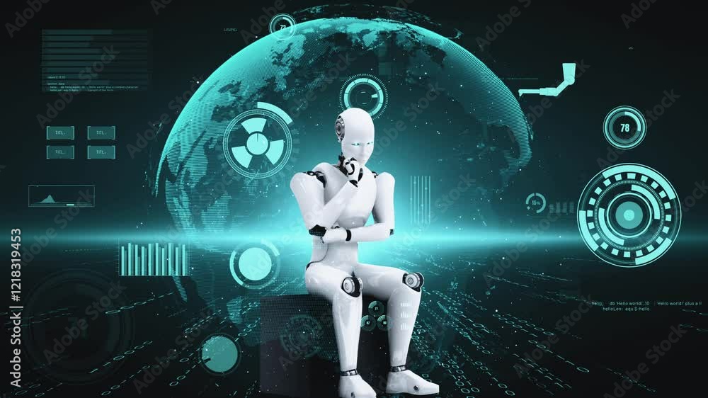 Poster futuristic robot artificial intelligence huminoid ai for industrial factory technology development a