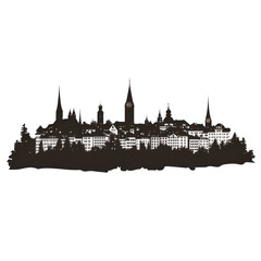 Fototapeta premium Silhouette of Zurich Cityscape at Night Swiss Architecture Cityscape Viewpoint Night View,
