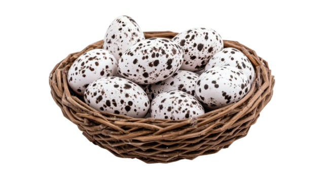 Bird's nest with eggs on transparent background