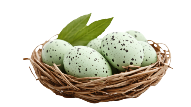 Bird's nest with eggs on transparent background