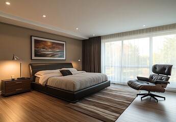 Elegant Modern King Bedroom with Leather Headboard