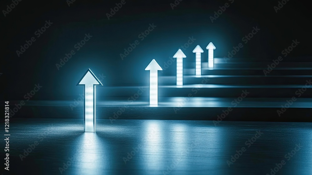 Poster a sleek digital chart with glowing e-commerce metrics and upward arrows, symbolizing analytics and s