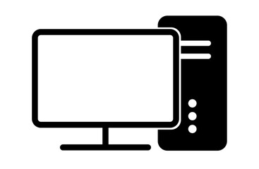 シンプルなデスクトップパソコンのモノクロアイコン