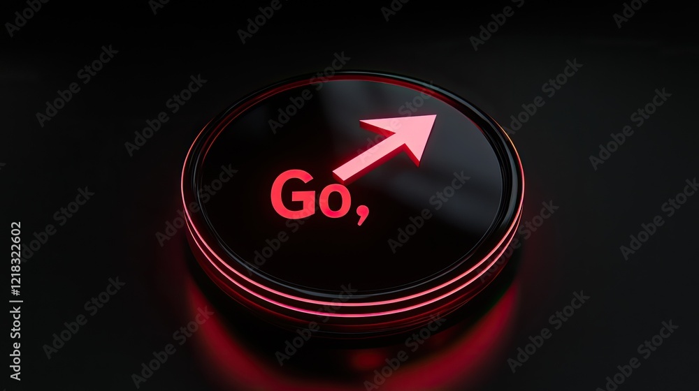 Poster minimalist clock icon with a glowing arrow pointing at go, symbolizing the timely start of a startup