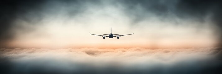 Obraz premium Airplane Above Cloudscape - A jet plane soars through a dramatic sky, symbolizing travel, freedom, adventure, exploration, and hope.