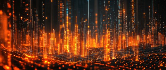 Naklejka premium Futuristic Smart City Illuminates the Digital Landscape with Innovation and Technology