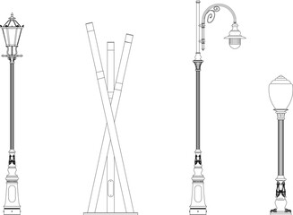 vector illustration design image of classic vintage ethnic old city park lamp that provides lighting