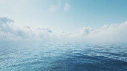 Fototapeta premium Serene Seascape with Soft Clouds and Tranquil Blue Water evokes Calmness and Peace.
