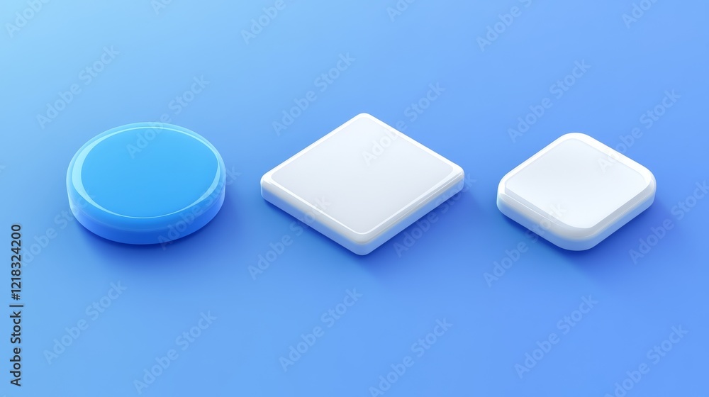 Poster neumorphic buttons for ui app. vector 3d design elements for user interface, blank circle, triangle 