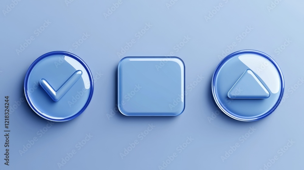 Poster neumorphic buttons for ui app. vector 3d design elements for user interface, blank circle, triangle 