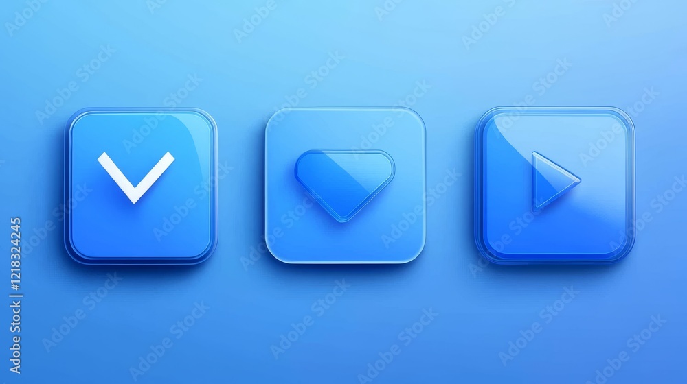 Poster neumorphic buttons for ui app. vector 3d design elements for user interface, blank circle, triangle 