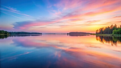 Fototapeta premium Soft pink sunset on a serene lake, scenic view, pastel colors, scenic view,pastel colors, soothing scene