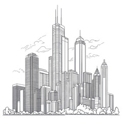 Fototapeta premium Skyscraper Cityscape Drawing Black and White Urban Art