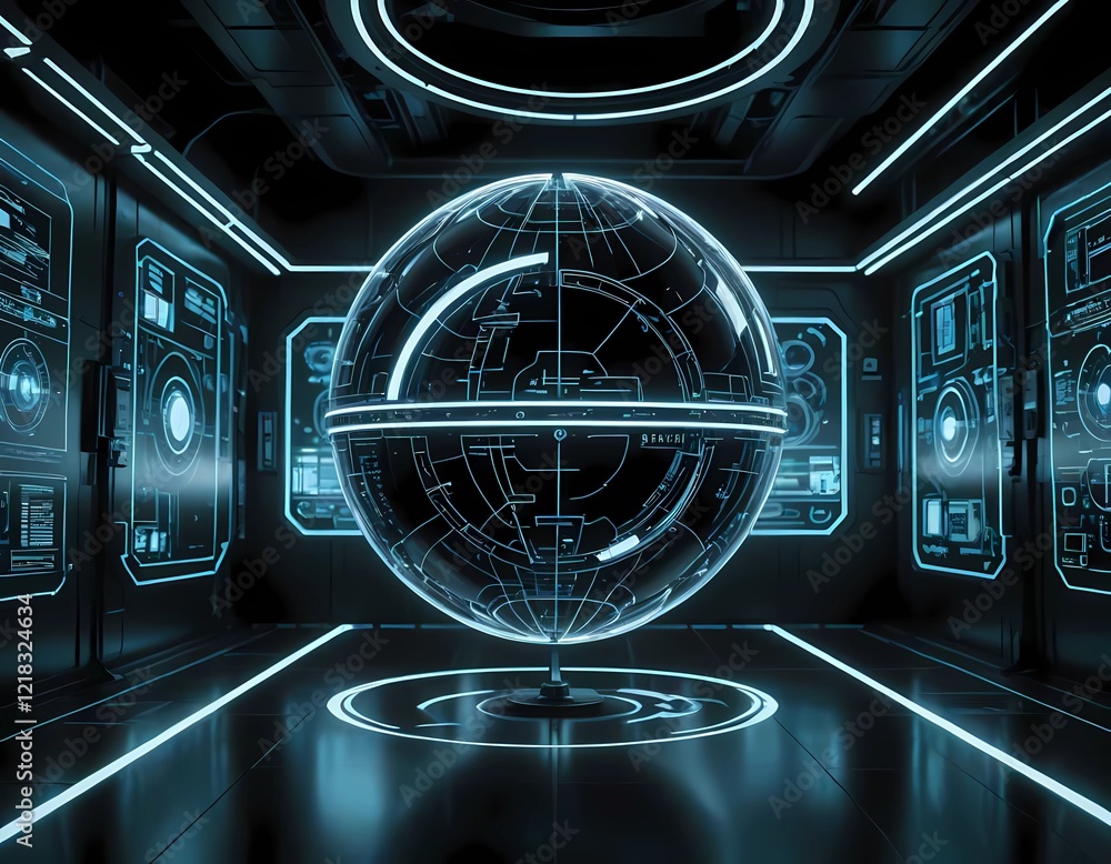 Aufkleber professional 3d high-tech design showcasing glowing digital circuits, data streams, and a holographi