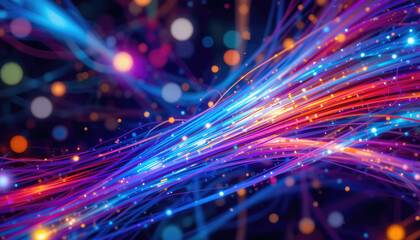 Fototapeta premium Vivid Optical Fiber and Colored Electric Cables, Technology and Innovation Background.