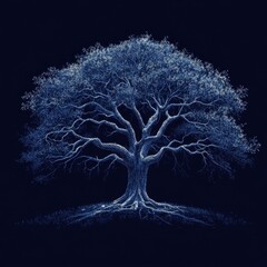 Majestic Oak Tree Nighttime Illustration Art