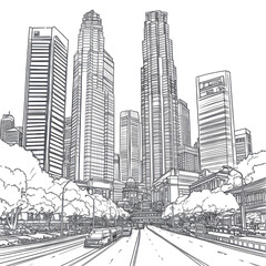 Skyscrapers Cityscape Urban Sketch Black and White Architecture