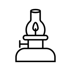 The kerosene lamp icon. A kerosene lamp is a lamp powered by the combustion of kerosene. A device for lighting. An item for hiking and sailing. Cartoon style.