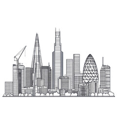 London Skyline Modern Cityscape Architecture Sketch,