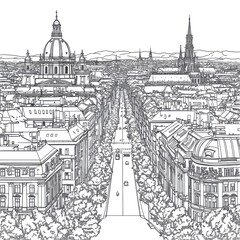 Fototapeta premium Cityscape aerial view majestic buildings grand avenue