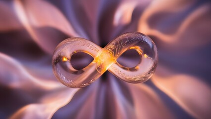 Abstract Glass Infinity Symbol on Silk Fabric Background