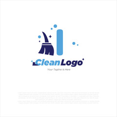 I initial with broom vector logo designs