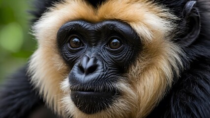 Detailed Close-Up of the Hainan Black Crested Gibbon, Showcasing Its Expressive Features