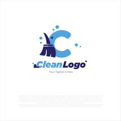 C initial with broom vector logo designs