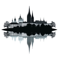 Obraz premium Nighttime Cityscape Silhouette Reflected in Water Stunning Architecture Dark Cityscape