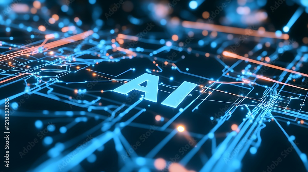 Poster exploring the future of technology with artificial intelligence and neural networks
