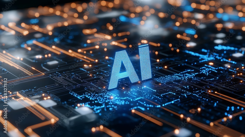Poster exploring the future of technology with artificial intelligence and neural networks