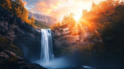 Fototapeta premium Majestic Waterfall at Golden Hour