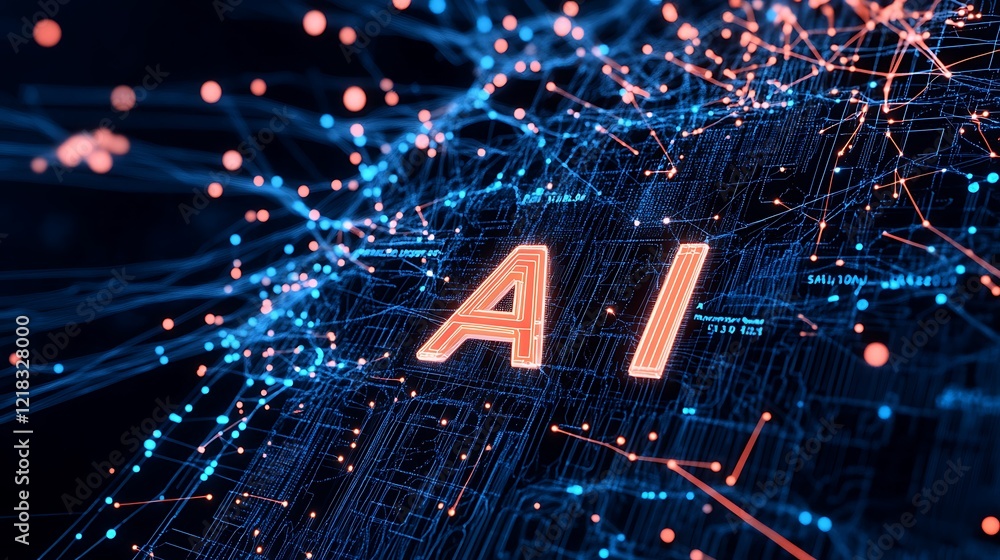Poster exploring the future of technology with artificial intelligence and neural networks