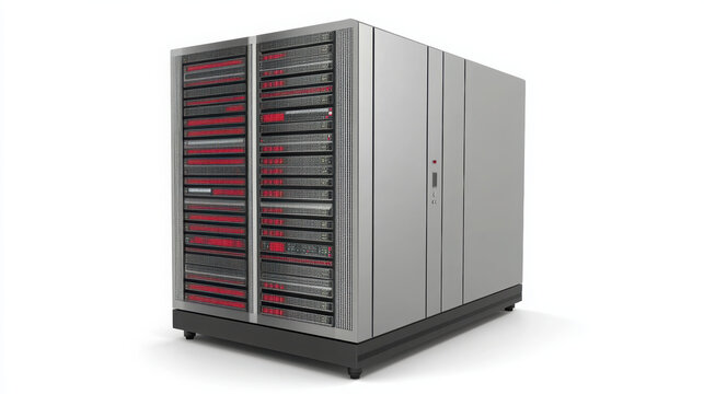 High capacity server rack with multiple storage units, designed for big data management and efficient processing. Ideal for data centers and IT infrastructure - Powered by Adobe