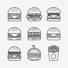 Burger Icon Set Vector - Perfect for Menus, Apps, and Branding