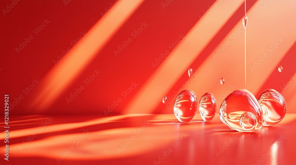 Aufkleber transparent drops falling on vivid orange surface creating abstract composition