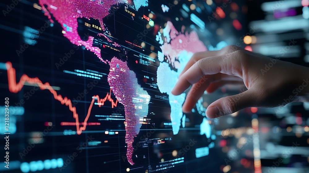 Poster interacting with global data visualization through advanced digital interfaces